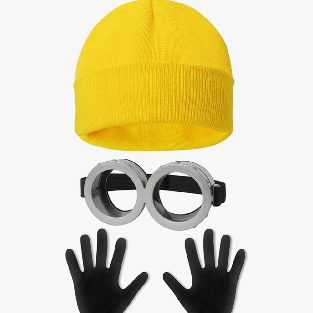 Minion Yellow Beanie, Goggles, and Black Gloves Set
